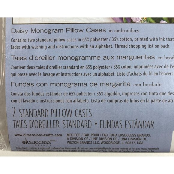 Dimensions Daisy Monogram 73050 2 Std Pillow Case 22K Gold 4 Needles 6 DMC Floss - Picture 6 of 11